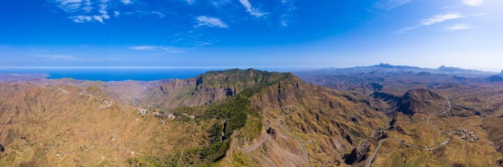 Aerial Panoramic view of Serra Malagueta natural parc in Santiago island in Cape Verde - Cabo Verde