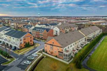 Typical East Coast USA newly constructed suburban luxury townhouse condo apartment community real...
