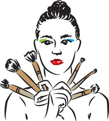 woman make up and brushes illustration