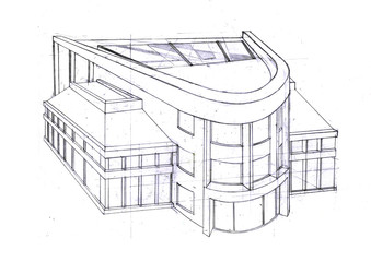 This is technical project of building. The built is sketching pencil on the paper and it has realistic perspective.