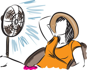Naklejka premium woman with a fan vector illustration