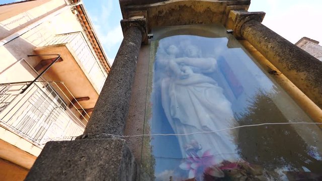 Architectural sculpture of mother and child near Church of Notre-Dame de lEsperance in Cannes France