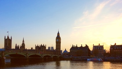 Fototapeta na wymiar Sunset at Thames river in London