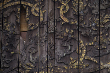 Thai wood carving pattern background.