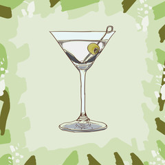 Dry martini cocktail illustration. Alcoholic bar drink hand drawn. Pop art - 245556192