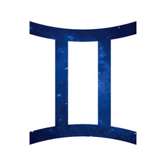 Vector. Cosmic simple zodiac sign Gemini on a white background. Detailed stylish icon for cards. Modern style drawing