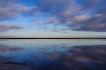 Reflection of a Blue Sunrise in the Water at Alviso Marina County Park