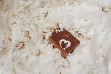 The heart of feathers on a book