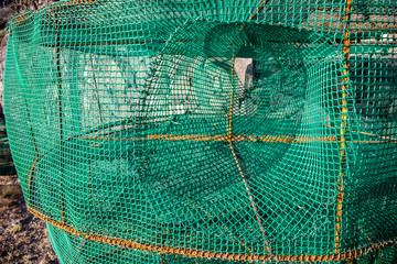 Fishing net trap for crabs close up