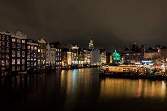 Night cityscape of Amsterdam, Netherlands