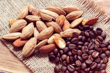 almond and grains of coffee