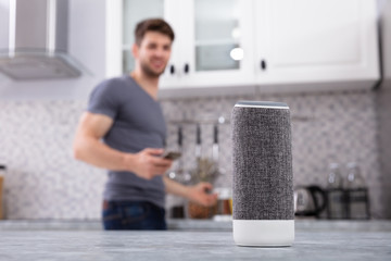 Selective View Of Wireless Speaker On Kitchen Counter