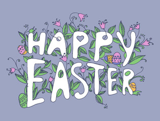 happy easter card with floral ornament