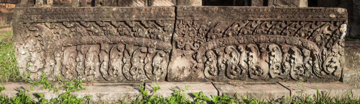 Bas-relief at Pre Rup temple. Siem Reap. Cambodia. Panorama