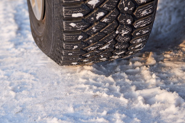road safety on winter wheels on the highway. winter car concept