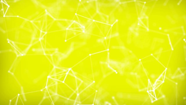 Abstract beautiful geometric yellow background with moving lines, dots and triangles.