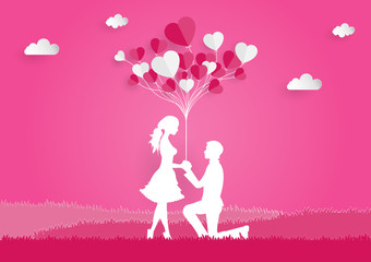 concept valentine day lover honeymoon grass tree and romantic balloons and vector and illustration holiday travel