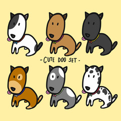 Cute dogs set cartoon vector illustration doodle style
