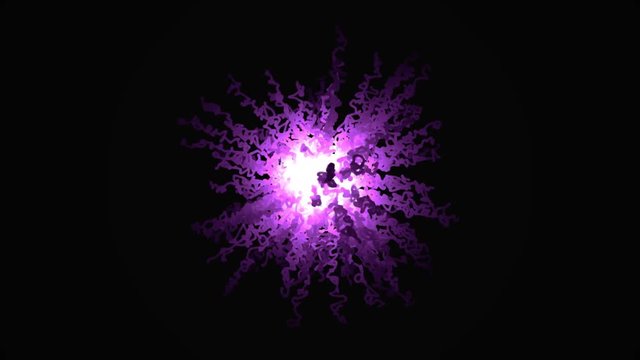 Abstraction of explosion of confetti. Graphic animation of confetti explosion drawn diverging from center of curves curls on black background