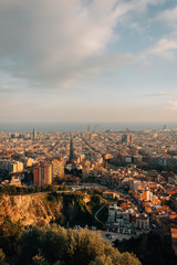 Cityscape view from Bunkers Del Carmel, in Barcelona, Spain