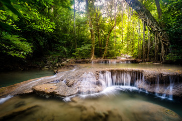 Waterfall in forest at Erawan waterfall National Park, Kanchanaburi, Thailand