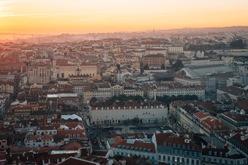 Sunset view over Rossio, from Castelo de São Jorge, in Lisbon, Portugal