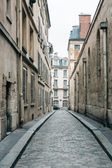Rue Saint-Etienne du Mont, a narrow cobblestone street in the Latin Quarter (5th arrondissement), Paris, France