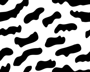 Fototapeta na wymiar Black and white seamless pattern with chaotic stains. Endless monochrome texture. Animal skin ornament. Shape horizontal background. 
