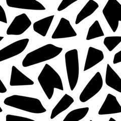 Black and white seamless pattern with shapeless shapes isolated on white backdrop. Endless monochrome texture. Geometric background. Vector illustration
