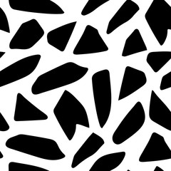 Black and white seamless pattern with shapeless shapes isolated on white backdrop. Endless monochrome texture. Geometric background. 