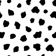 seamless pattern with black stains, spots isolated on white background. animal skin monochrome endless texture with shapeless shapes