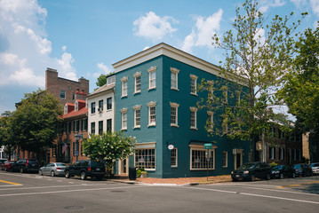 The intersection of Cameron Street and Fairfax Street, in Old Town, Alexandria, Virginia
