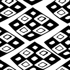 seamless pattern with hand drawn black and white rhombuses and rectangles on white background....