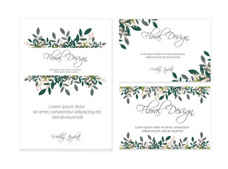 Banner on flower background. Flyer for wedding invitation. Natural botanical Greeting editable template. eps10.