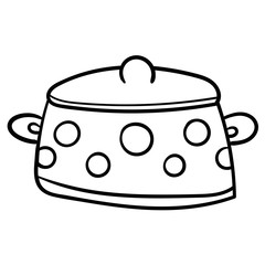Cartoon doodle linear pan with polka dot isolated on white background. Vector illustration. 