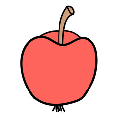 Cartoon doodle linear apple isolated on white background. Vector illustration.  