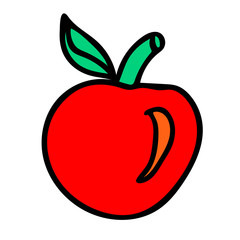 Cartoon doodle linear apple isolated on white background. Vector illustration.  