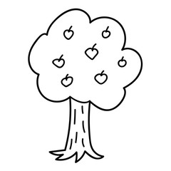 Cartoon doodle apple tree isolated on white background. Vector illustration. 
