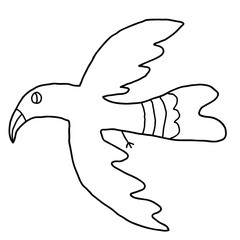 Cartoon doodle flying bird isolated on white background. Vector illustration. 
