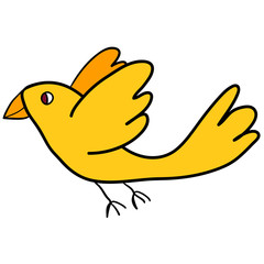 Cartoon doodle flying bird isolated on white background. Vector illustration. 
