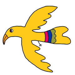 Cartoon doodle flying bird isolated on white background. Vector illustration. 