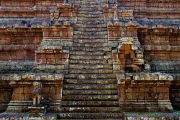 Stairway of old ancient Angkor temple in Cambodia. Abstract architectural background.