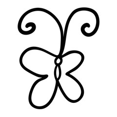 Cartoon doodle linear butterfly isolated on white background. Vector illustration.  