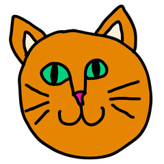 Cartoon doodle cat's muzzle isolated on white background. Vector illustration.