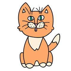 Cartoon thin line cat isolated on white background. Vector illustration. 