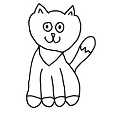 Cute cartoon doodle cat isolated on white background. Vector illustration.