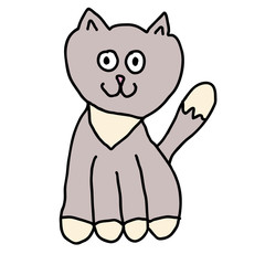 Cute cartoon doodle cat isolated on white background. Vector illustration.