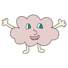 Cartoon doodle cute, crazy, happy, cloud isolated on white background. Vector illustration. 