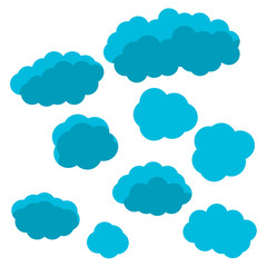 Cartoon clouds in flat style isolated on white background. Vector illustration.