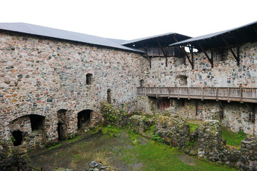 Fototapeta na wymiar Medieval Raseborg castle courtyard with house ruins, Finland